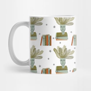 Pattern with book stacks and houseplant Mug